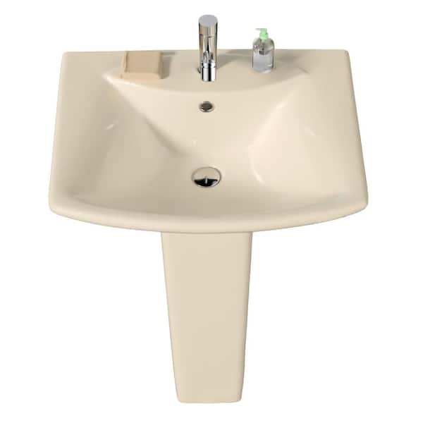 Kuomih Pedestal Sink 24 in. W x 19 in. D Bone Vitreous China Pedestal Combo Bathroom Sink With Single Faucet Hole and Overflow
