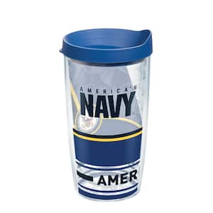 Navy Forever Proud 16 oz. Clear Plastic Travel Mugs Double Walled Insulated Tumbler with Travel Lid