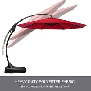 Deluxe Offset Umbrella 11 ft. Aluminum Cantilever Manual Tilt Patio Umbrella in Red with Base