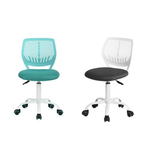 Homy Casa CARNAT Kids Desk Chair Set of 2, Adjustable Swivel Chair with Cushioned Seat and Lumbar Support, Light Gray and Teal