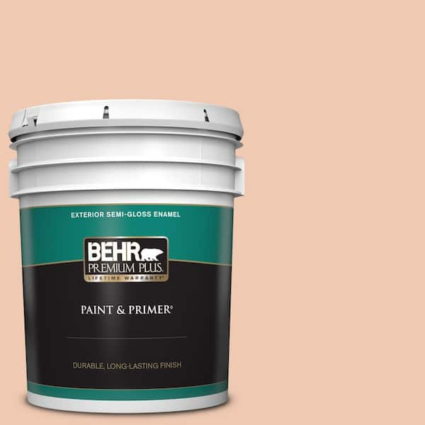 BEHR PREMIUM PLUS 5 gal. #240E-2 Peach Bud Semi-Gloss Enamel Exterior Paint & Primer