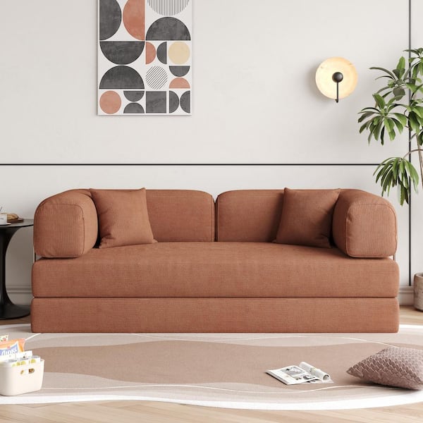 JASIWAY Modern 78.7 in. W Round Arm Corduroy Fabric Convertible