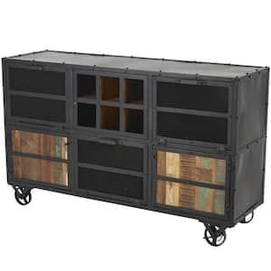 Black Metal 3 Shelves and 2 Doors Cabinet with 4 Wheels