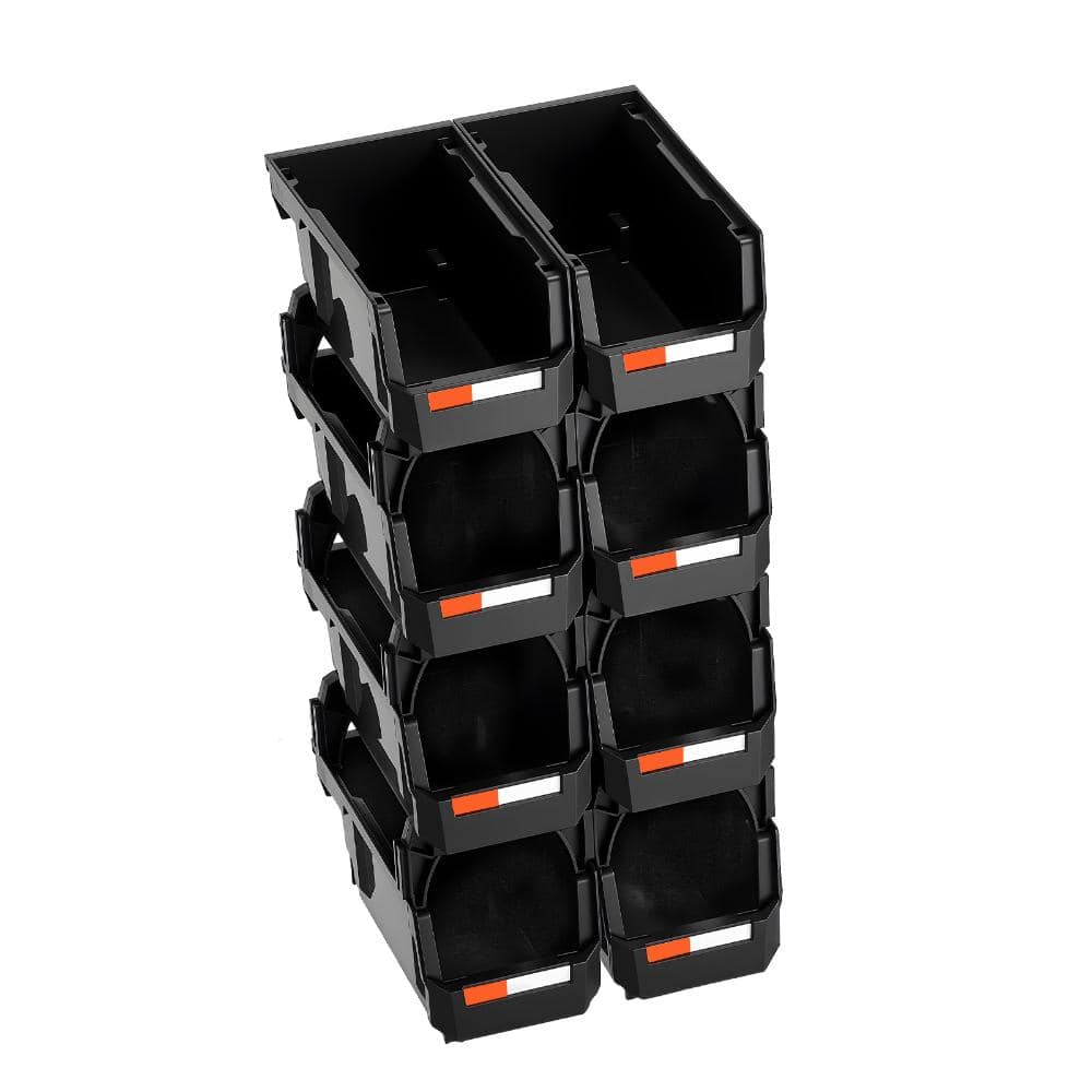 "Plastic Stackable Storage Bins 8 Pack, 10.9x5.5x5.1"" Containers for Garage Closet Office Black" price history on PriceWatchPro