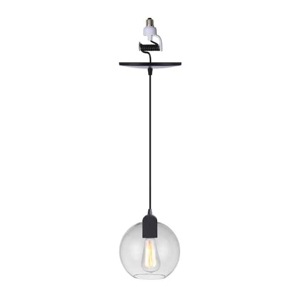 Worth Home Products Instant Pendant 1-Light Matte Black Recessed Light Conversion Kit Clear Globe Shade