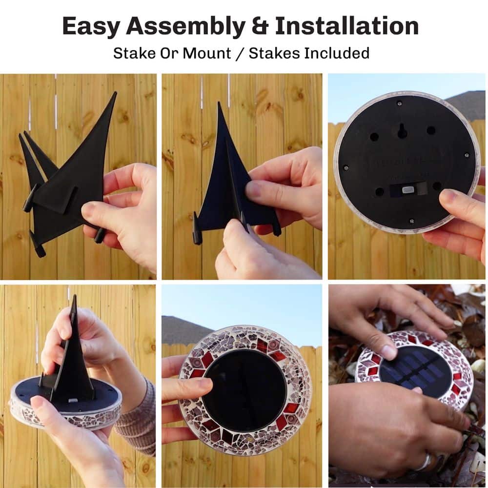 Pink Mosaic Solar LED Pathway Disk Lights Multipack