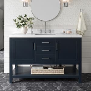 Bay Hill 54.25 in. W x 22 in. D x 36 in. H Single Sink Freestanding Bath Vanity in Midnight Blue with Man-Made Stone Top