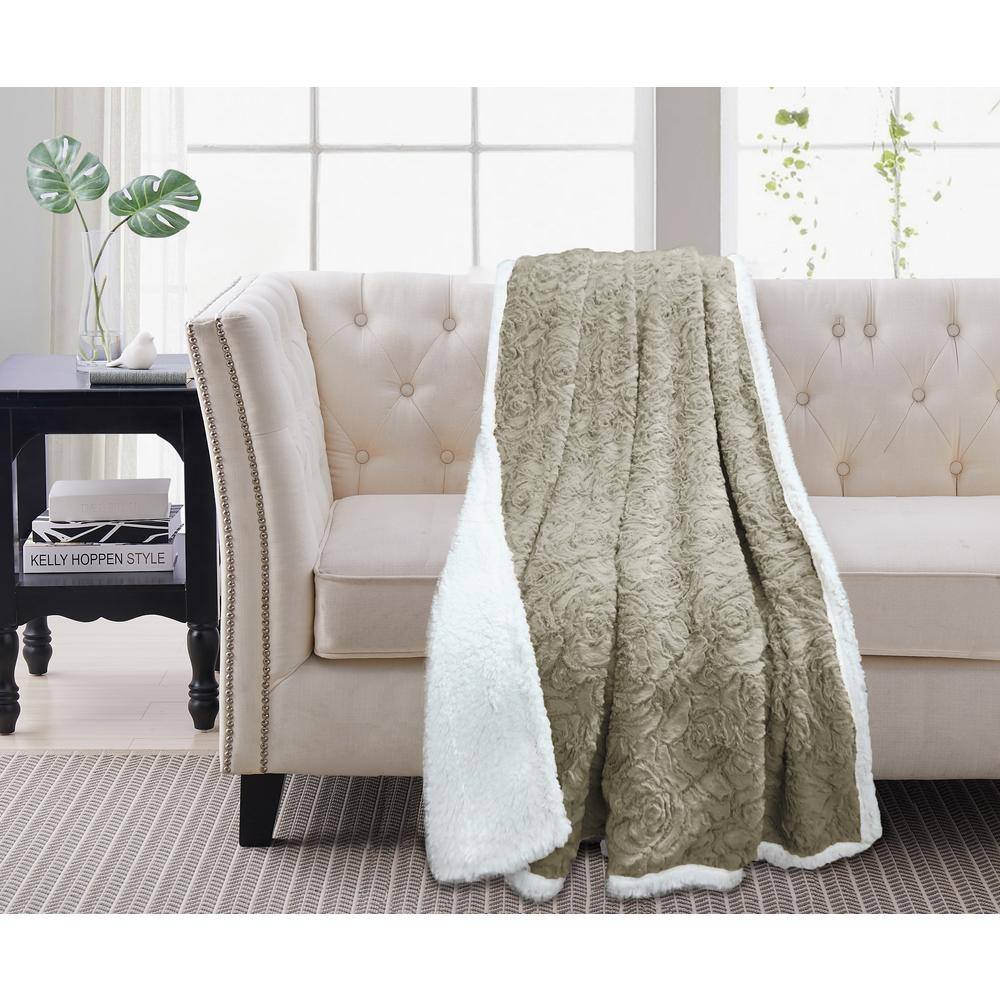 Harper Lane Genoa Faux Fur Sherpa Taupe Rose Throw Blanket 50 x 60 inches 16751 - The Home Depot