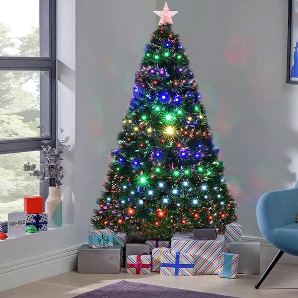 NEW WHITE COLOURFUL LED FIBRE OPTIC PRE-LIT CHRISTMAS XMAS TREE METAL STAND 