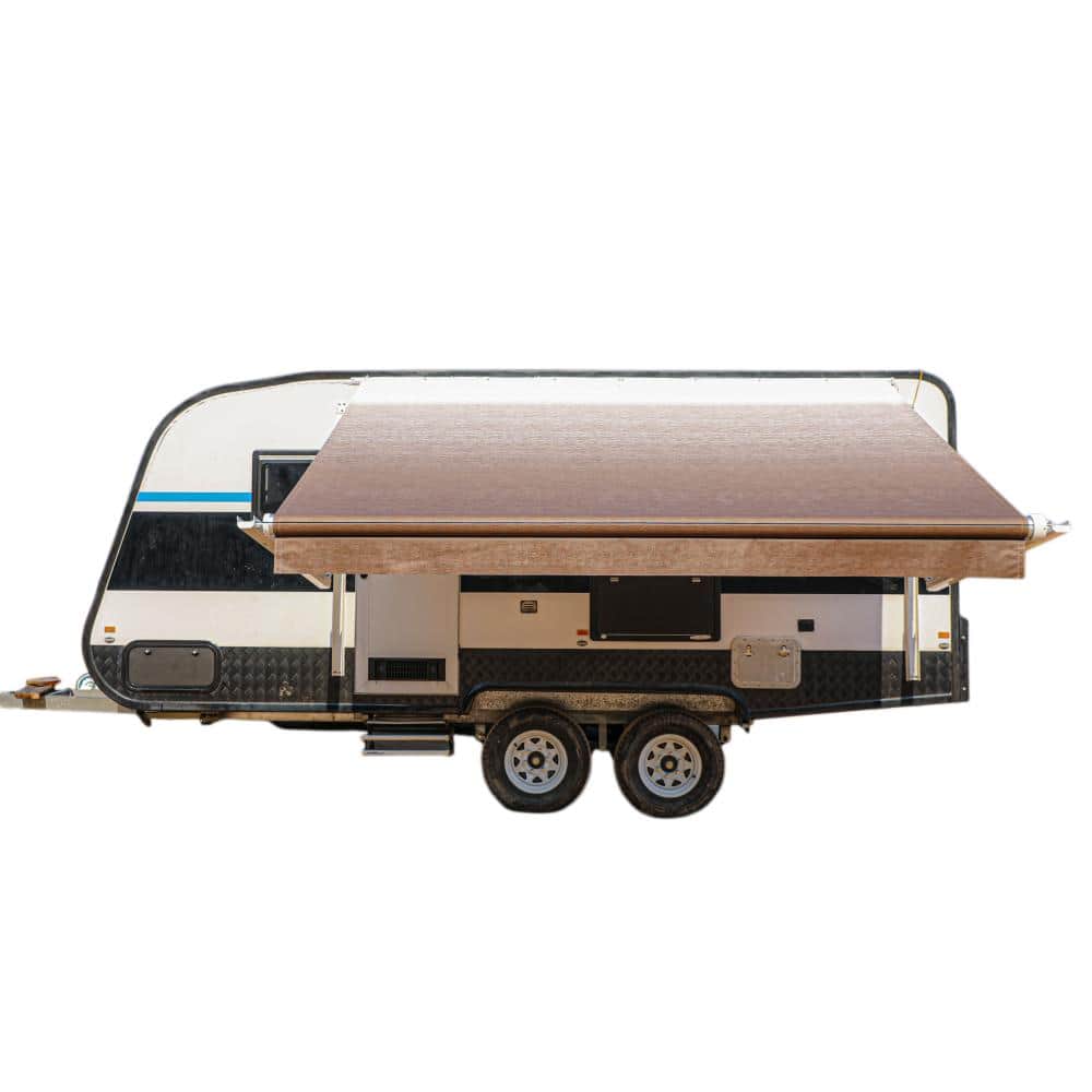 Aleko 16 Ft X 8 Ft White Brown Fade Motorized Retractable Rv Awning
