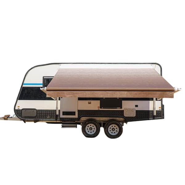 ALEKO 16 ft. x 8 ft. White Brown Fade Motorized Retractable RV Awning