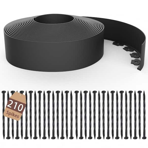 4 inch Tall Black Rubber Flexible Garden Border Edging Kit with 210 Spikes for Lawn and Flower Beds Black Kit