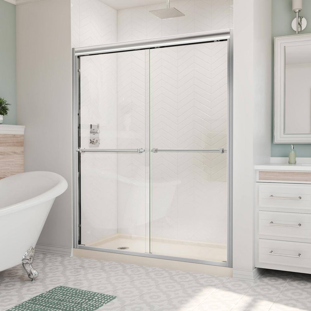 Duet 32 in. D x 60 in. W x 74.75 in. H Semi-Frameless Sliding Shower Door in Brushed Nickel with Right Drain White Base price history on PriceWatchPro