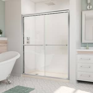 Duet 36 in. D x 60 in. W x 74.75 in. H Semi-Frameless Sliding Shower Door in Chrome with Right Drain Shower Base
