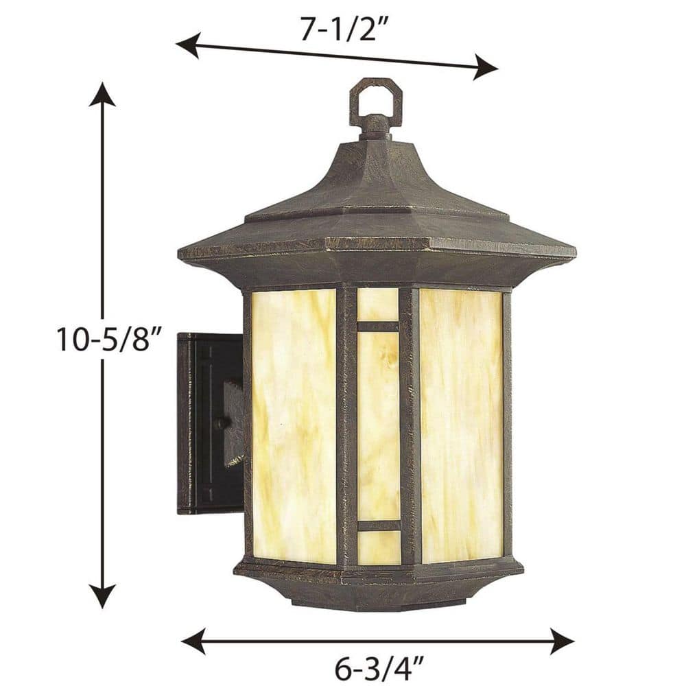Weathered Bronze Arts and Crafts Wall Lantern with Honey Art Glass