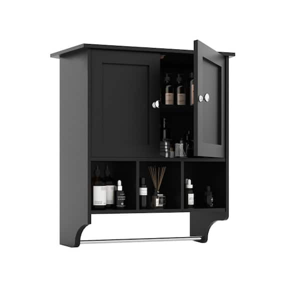 Sarlai 27.5 in. W x 23.8 in. D x 7.8 in. H Bathroom Storage Wall Cabinet in Black