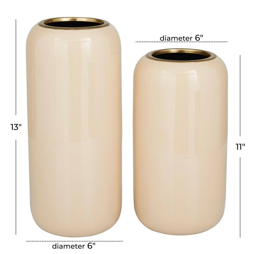Cream and Gold Metal Round Vase Set, 13" and 11"