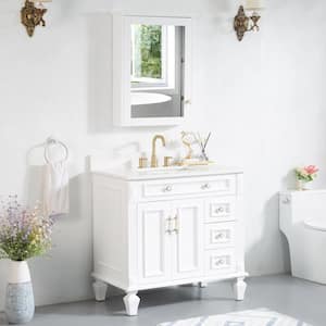 Artwood 36 in. W x 22 in. D x 35 in. H Bath Vanity in White with Carrera White Vanity Top with Single White Basin