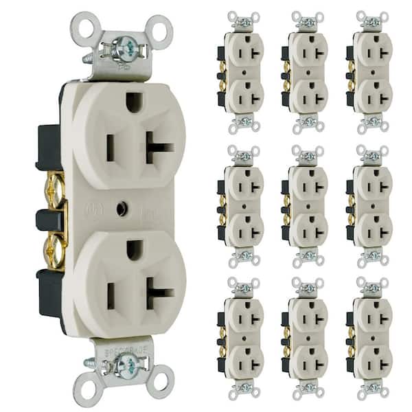 Legrand Pass and Seymour 20 Amp 125-Volt Commercial Grade Backwire Duplex Outlet, Light Almond (10-Pack)