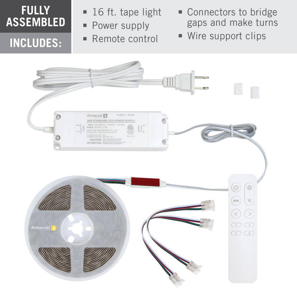 16 ft Multicolor White Plastic LED Strip Light Kit with Remote