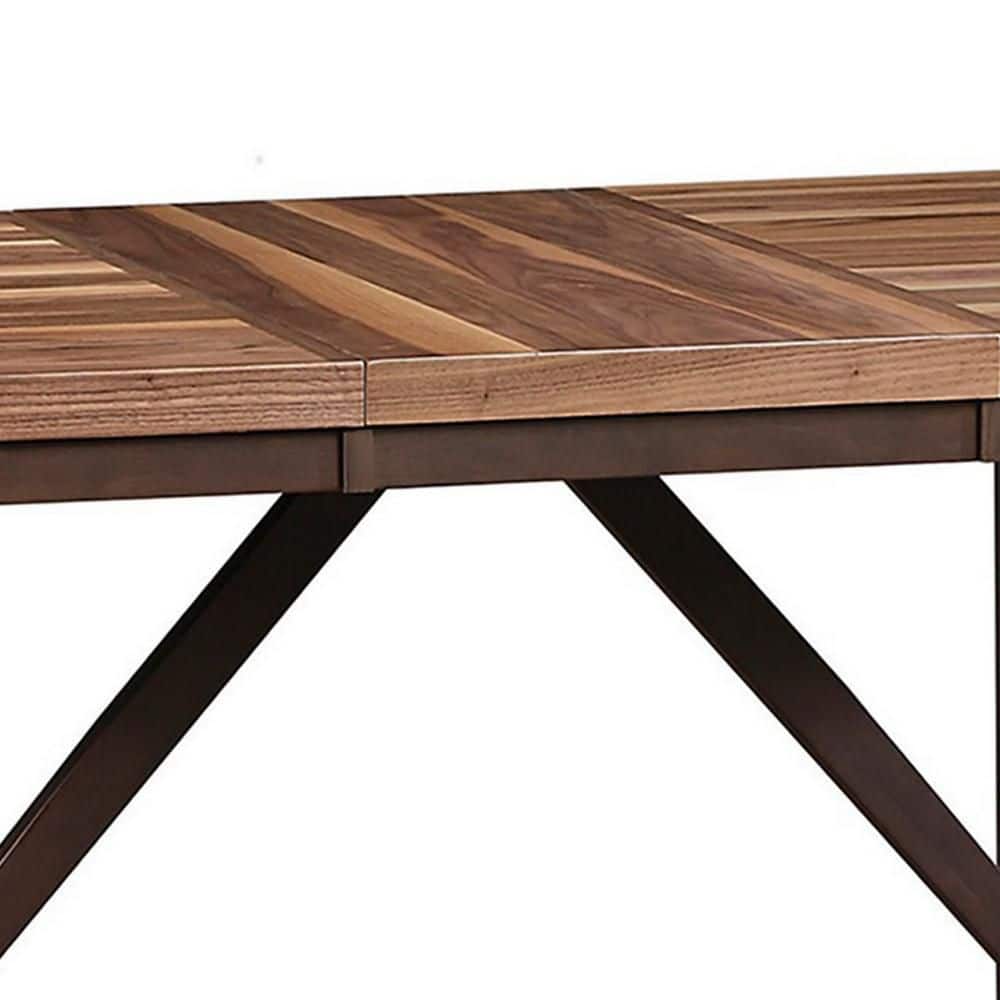 Natural Brown Wood and Gray Metal Extendable Dining Table