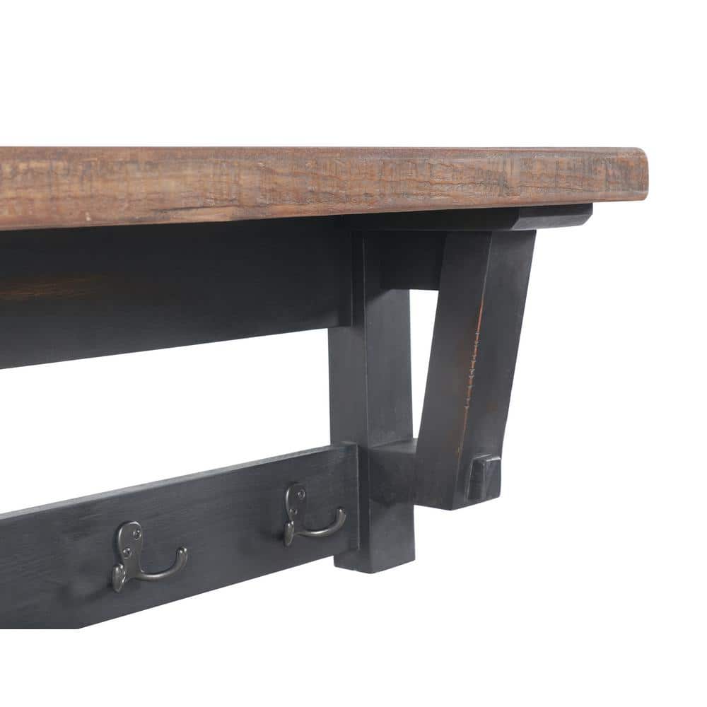 Rustic Industrial 42" Wood Coat Rack with Shelf and Hooks