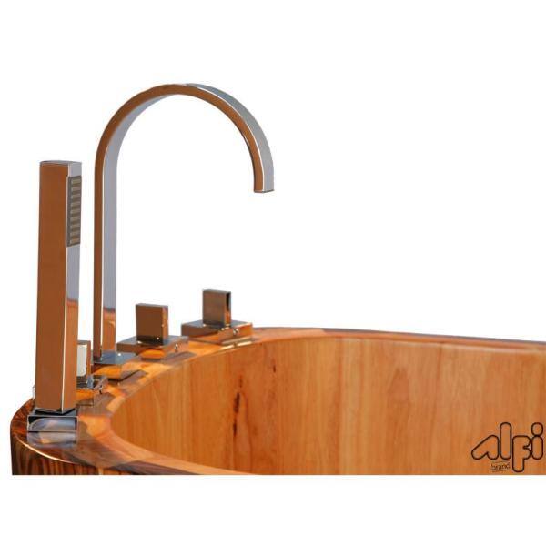 Natural Wood Freestanding Soaking Bathtub with Chrome Faucet