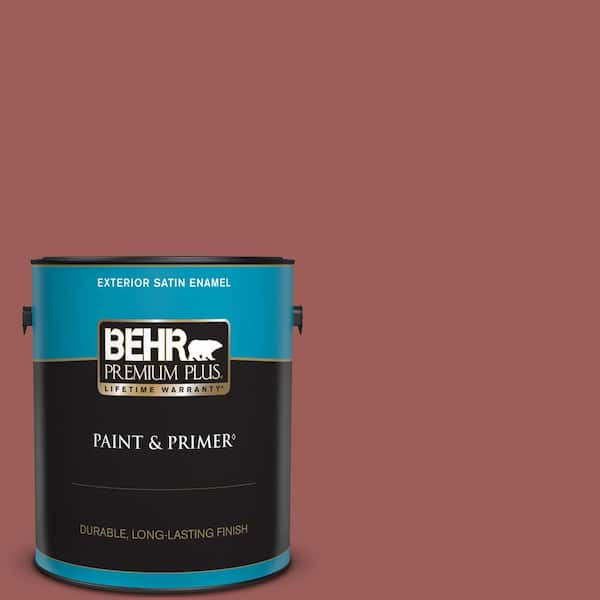 BEHR PREMIUM PLUS 1 gal. #PMD-86 Arabian Red Satin Enamel Exterior Paint & Primer