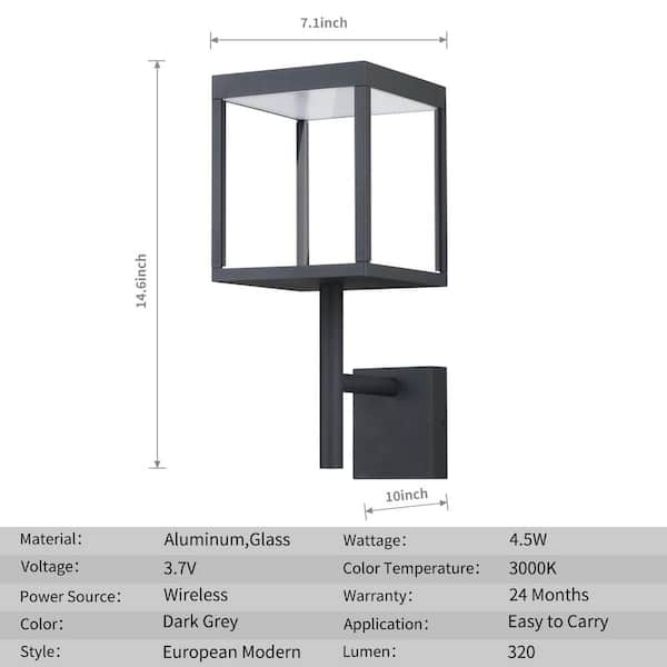 Unbranded Dark Gray Wall Sconce Integrated LED Porch Light Outdoor Waterproof IP54 Wall Lamps with Glass Shade