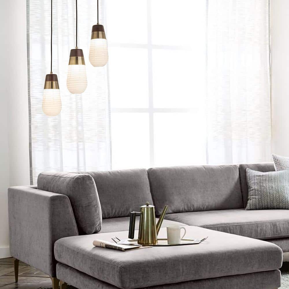 Sunset Inspired Weathered Brass 3-Light Pendant with White Washi Shade