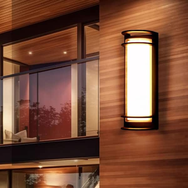 6.22 in. 1-Light Black Outdoor Hardwired Integrated LED Cylinder Wall Sconce for Garden or Patio