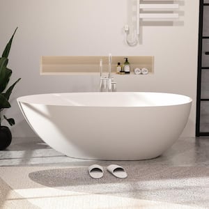 67 in. x 33.5 in. Eggy Shape Solid Surface Stone Resin Flatbottom Soaking Bathtub in Matte White