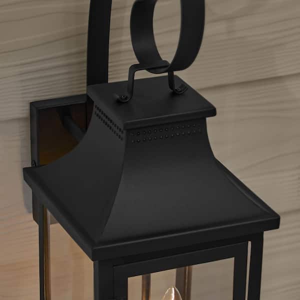 Hampton Bay Flaxton 24 in. Black Outdoor Barn Wall Lamp with Clear