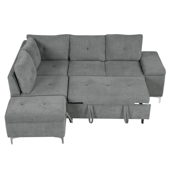 71 x 88 in. Comfort Chenille Modular L-Shaped Sectional Sofa in Gray with 2-Cup Holders and 2-USB Ports