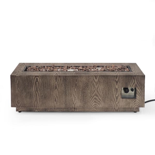 Iron Square Gas Burning Outdoor Fire Pit in Wood 48 in. W x 15.5 in. H