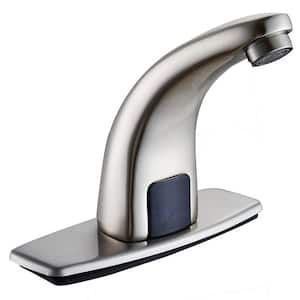 Touchless Automatic Motion Sensor Single Hole Bathroom Faucet with Temperature Control Mixing Valve in Brushed Nickel