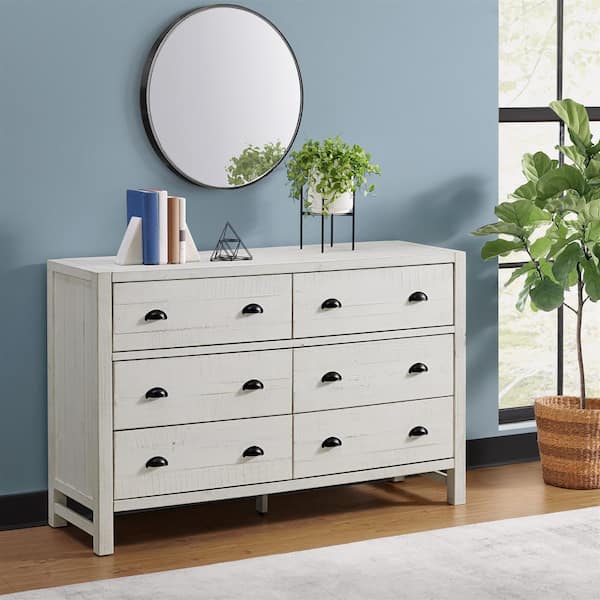 Alaterre Furniture Windsor 6-Drawer Driftwood White Double Dresser 36 in. H x 56 in. W x 18 in. D