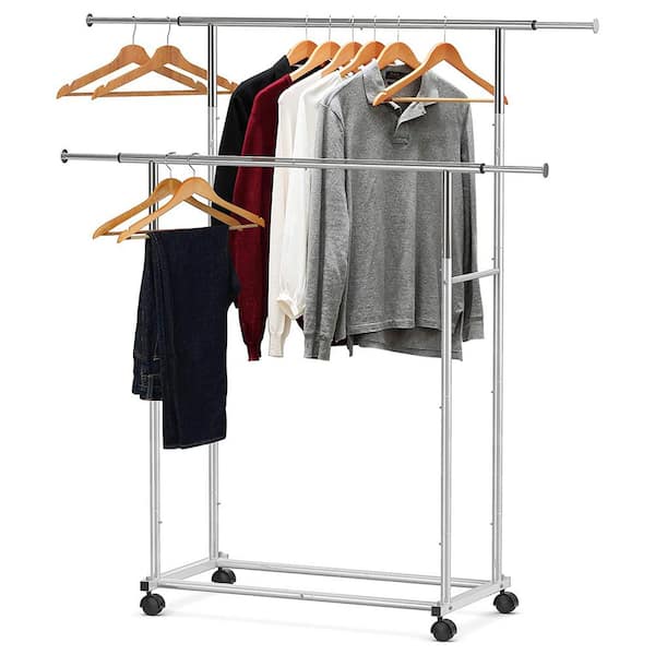 Unbranded Silver Metal Garment Clothes Rack Double Rods 30.5 in. W x 58.75 in. H