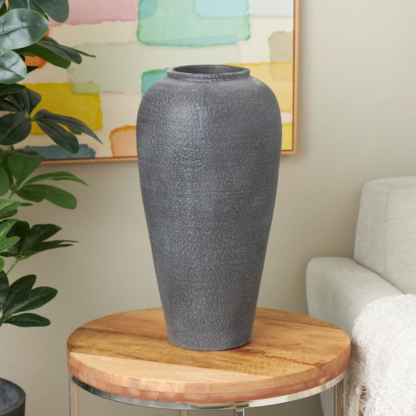 Litton Lane 20 in. Black Textured Ceramic Decorative Vase