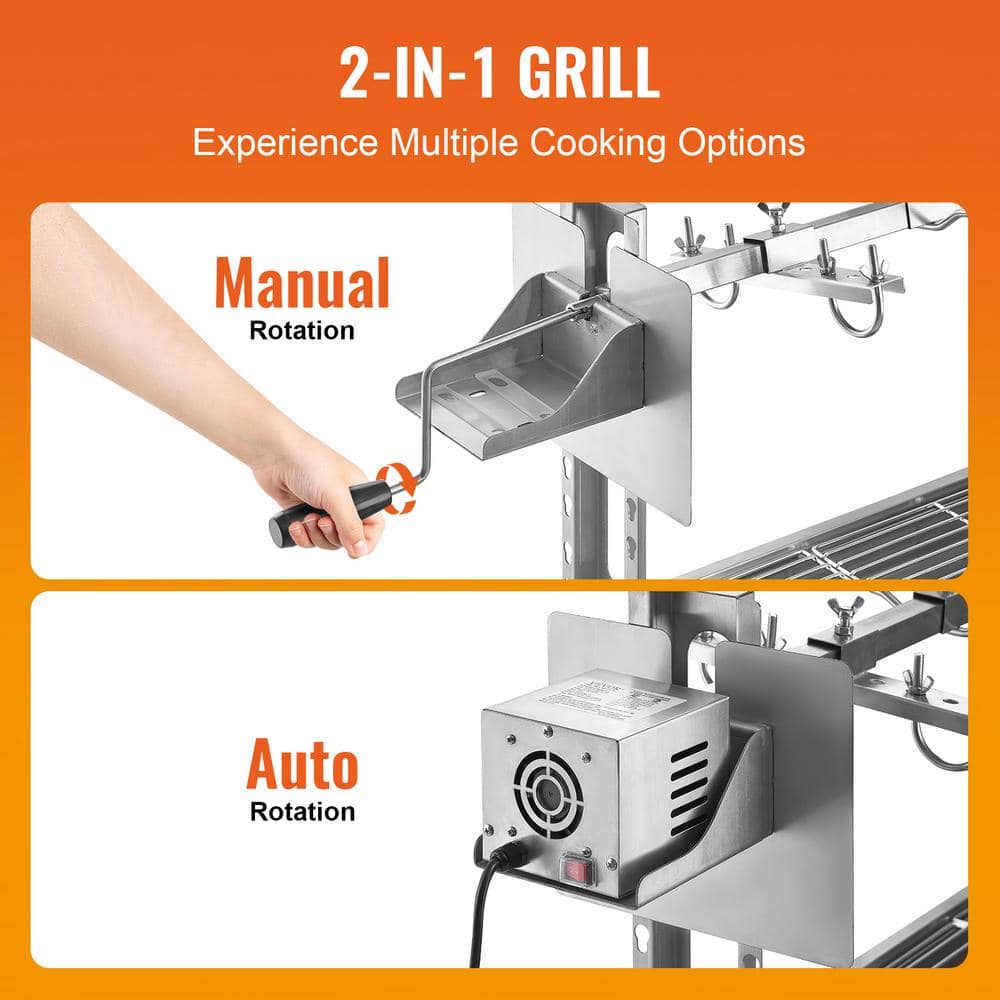 Stainless Steel Rotisserie Grill with Electric Motor and Wheels