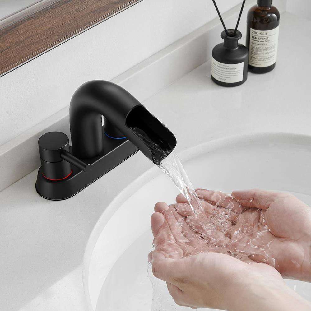 Matte Black Double Handle Waterfall Bathroom Faucet