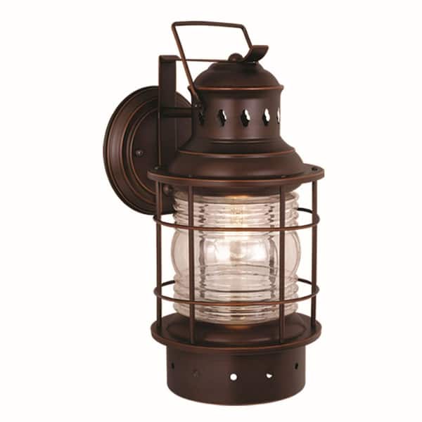 VAXCEL Hyannis 1 Light Bronze Coastal Lantern Cylinder Outdoor Wall Lantern Clear Glass
