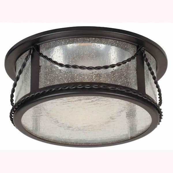 Hampton Bay 6 in. Oil Rubbed Bronze Recessed Deco Trim with Seeded Glass Shade