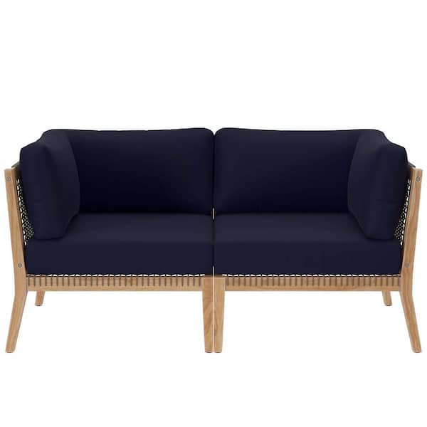 Clearwater Outdoor Patio Teak Wood Loveseat in Gray Navy