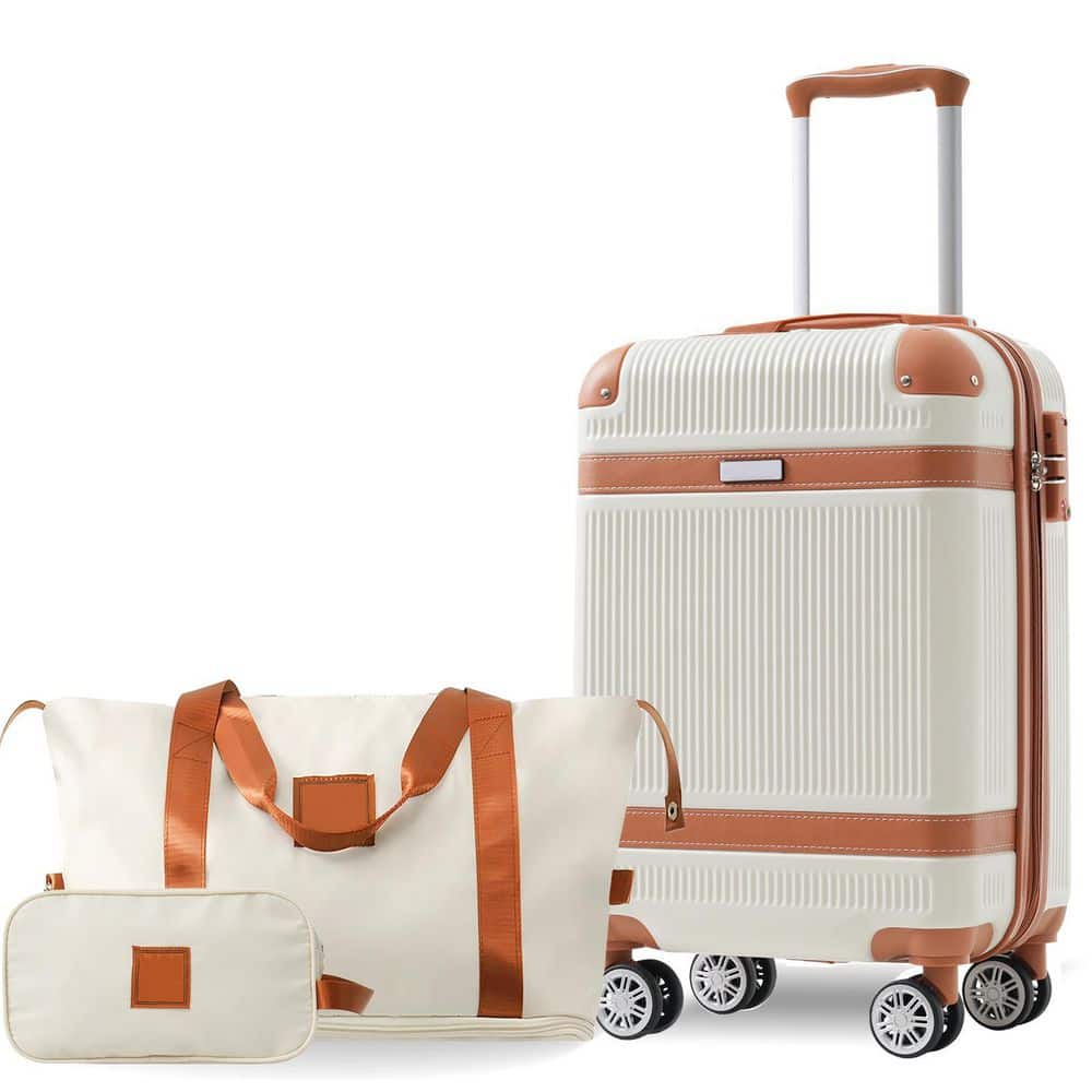 LIVACA 3-Piece Cream Lightweight ABS Plastic Hardshell Spinner TSA