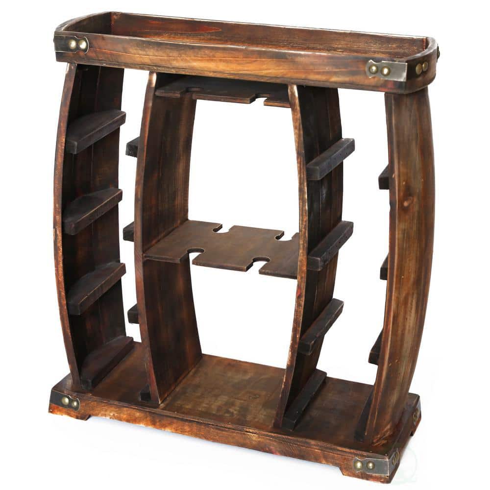 Decorative Wooden 8-Bottle Rustic Wine Rack with Glasses Holder
