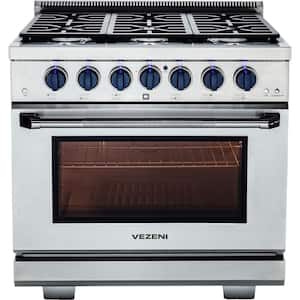 Randolph 36 in. 6-German Brass Burners Freestanding Gas Stainless Stee Range with Infrared Boiler, Blue LED Knobs