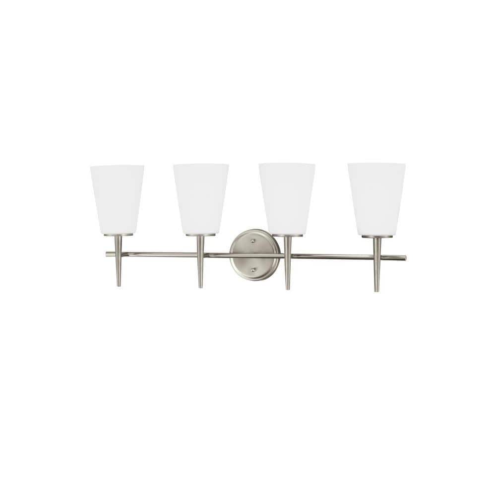 Driscoll Brushed Nickel 4-Light Vanity with Opal Etched Glass Shades