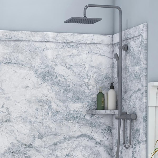 City Grey Polished Marble Stone Bathroom Corner Shelf