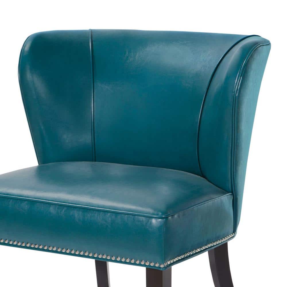 Peacock Blue Faux Leather Barrel Accent Chair with Wood Legs